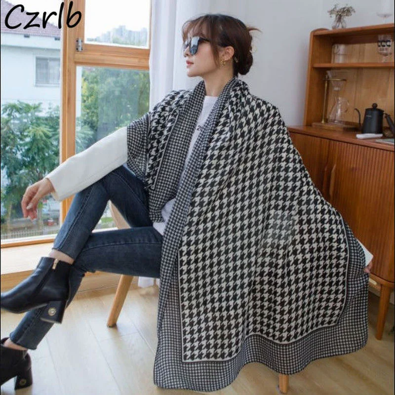 Женские шарфы в стиле ретро с рисунком гусиные лапки мягкие Модные Винтажные