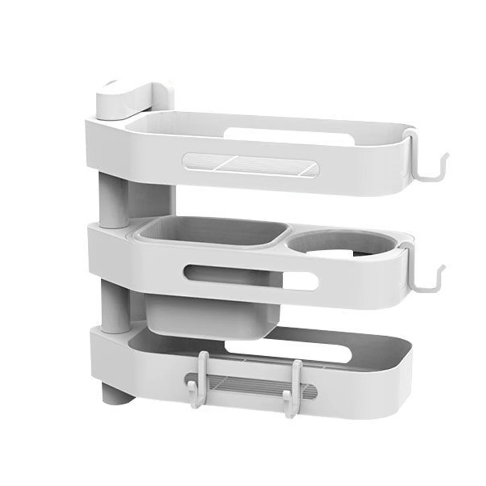 

Fashion 3-layer Rotating Bathroom Rack Wall Hanging Punch Free Vanity Toiletries Storage Hair Dryer Rack Corner Shelf In Stock