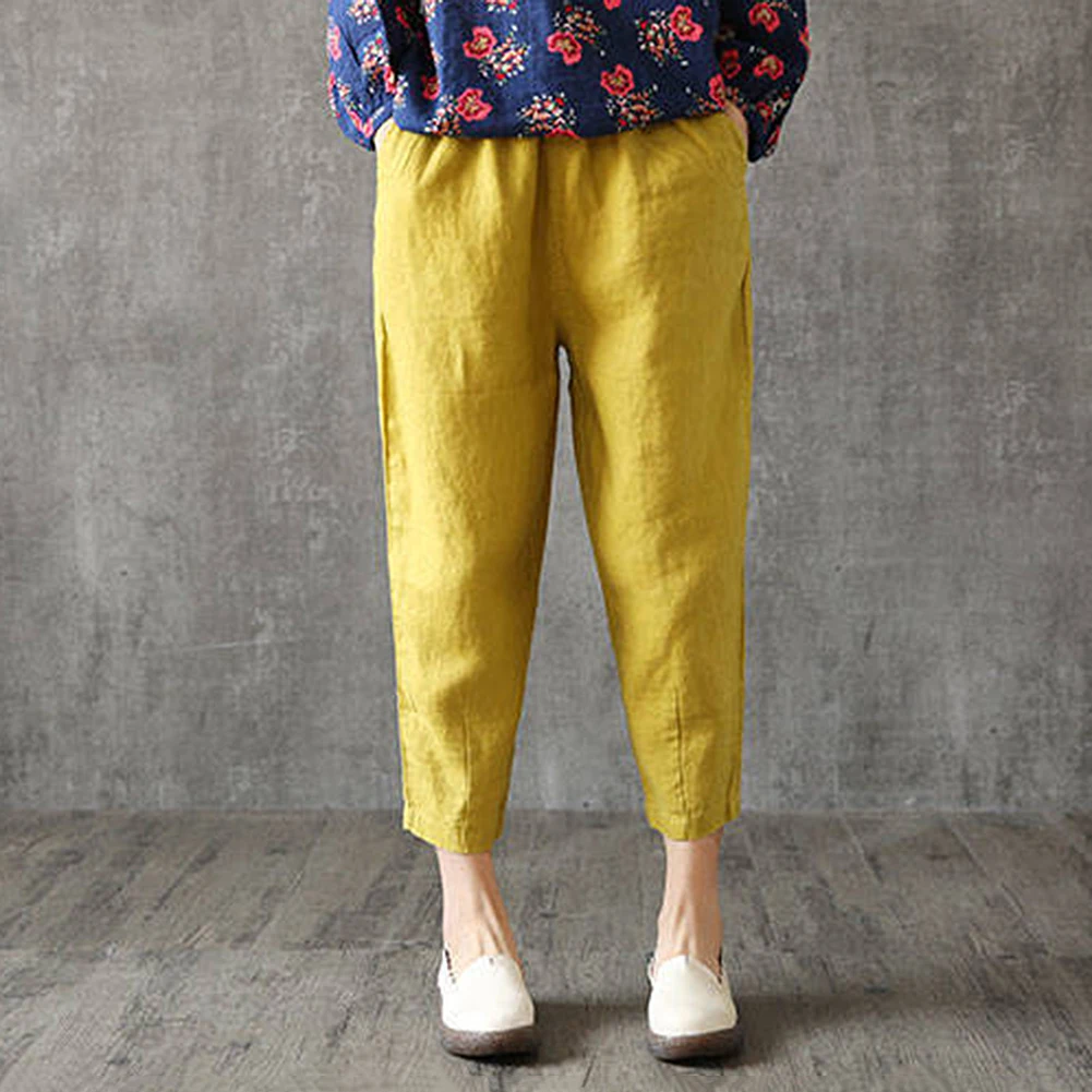 Модные женские весенние однотонные свободные брюки с высокой талией и карманами