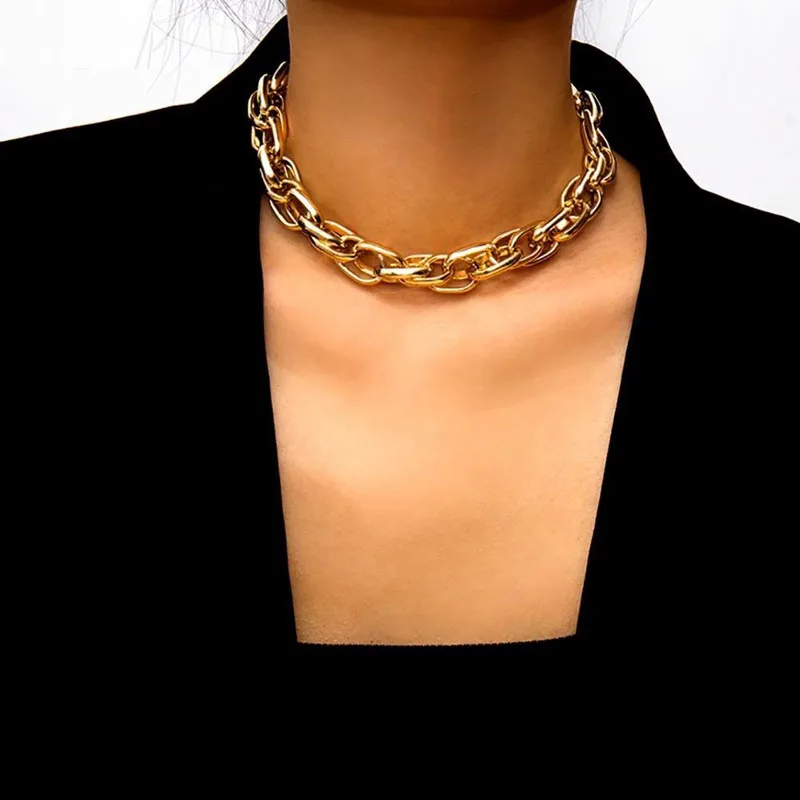 

Simple Aluminum Metal Thick Chain Necklace for Women Choker Gold Silver Colour Exaggerated Punk Necklace Party 2020 New Jewelry