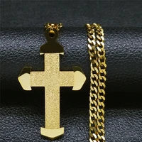 2022 stainless steel cross double pendant necklace for womenmen gold color statement necklace jewelry colgante oro n9528s05