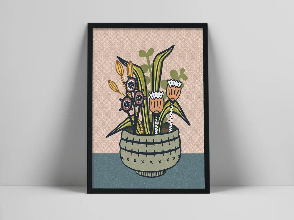 

Mid Century Wall Art, Scandinavian Art, Scandinavian Print, 60s Art, Folk Art, Modern Botanical Print, Kitchen Art
