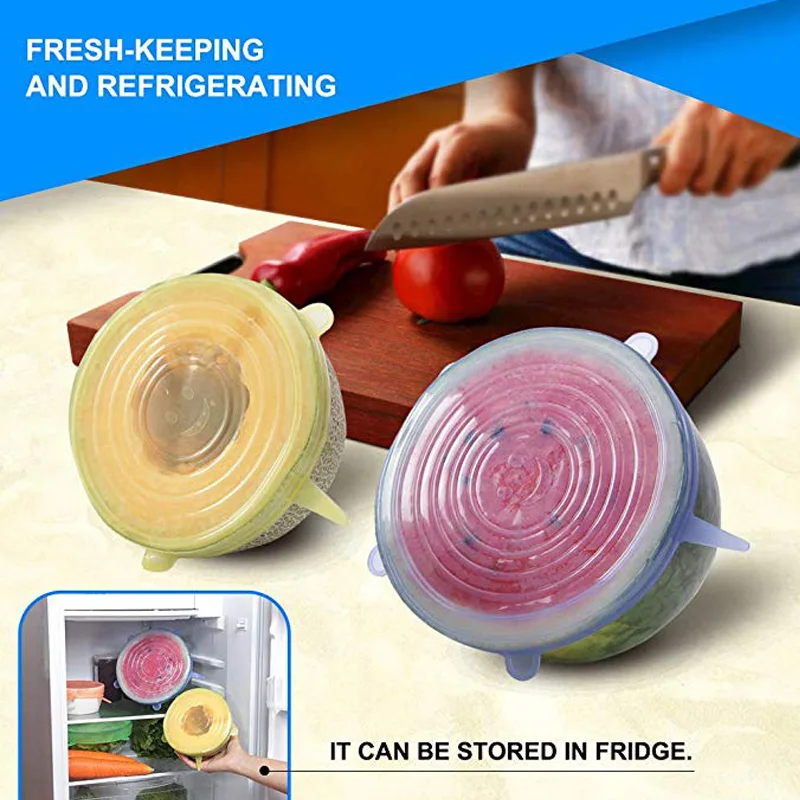 6 шт./компл. многоразовые силиконовые крышки для пищевых продуктов Tapas De Silicona Para