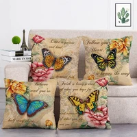 cotton linen butterfly flower sofa decorative cushion cover pillow pillowcase 4545 throw pillow home printed pillow case t113