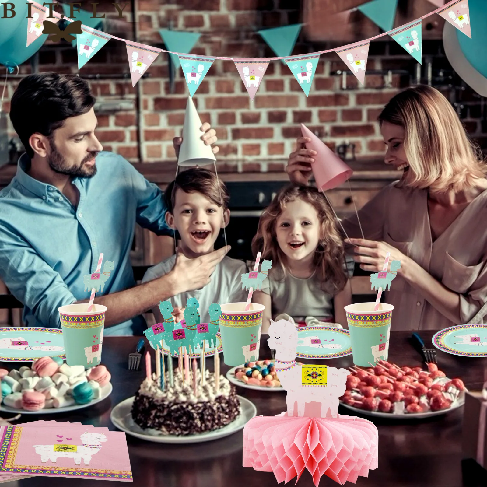 Набор столовой посуды с мультяшной ламой и альпакой бумажные одноразовые