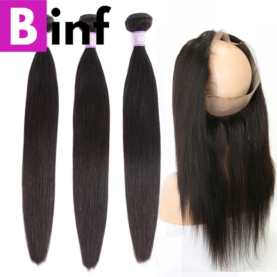 BINF индийские прямые волосы 100% человеческие переплетения пучки не Реми 3 пучка с 360