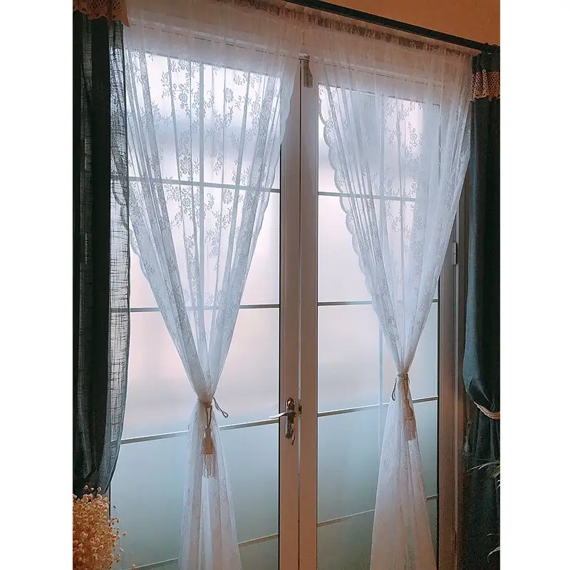 Пасторальный ветер белый кружево Занавес отель пряжа свадебный Тюль стержень