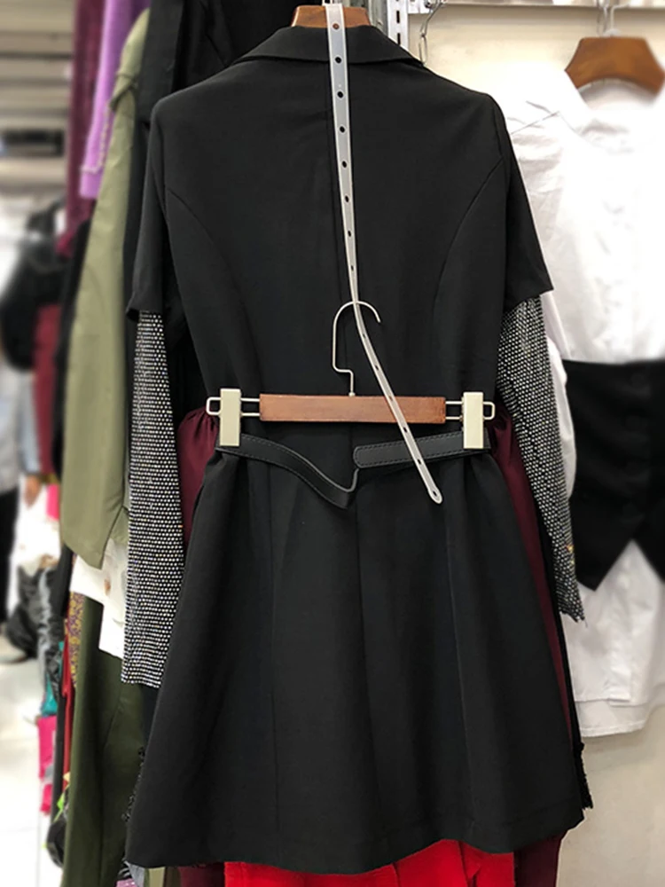 Сплайсинга сетчатыми рукавами средней длины двубортный костюм платье с