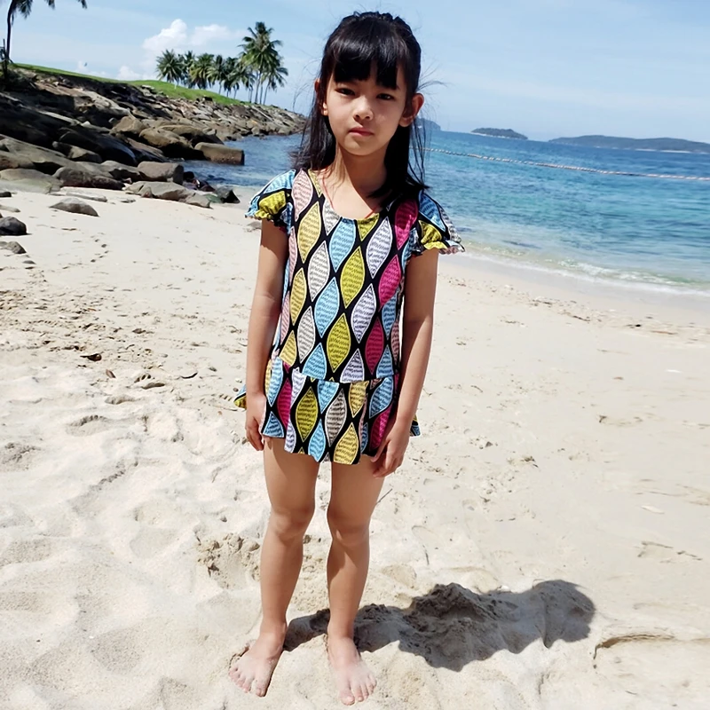 

2021 Kids Girl Swimwear 8-12T Daughter Wrap Beachwear Children Swimsuit Bathing Suits Toddler Teenage One Piece Swim Print KS023