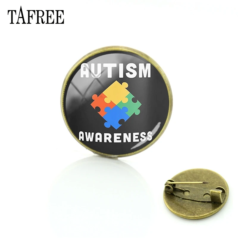 

TAFREE i love someone with autism fashion bronze brooches pins 20MM glass Cabochon photo Print art clothes jewelry MA96