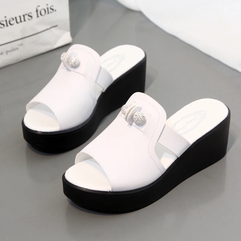 

Женские мюли на танкетке, домашние шлепанцы на платформе, Роскошные туфли на мягком каблуке, без задника, большие размеры, лето