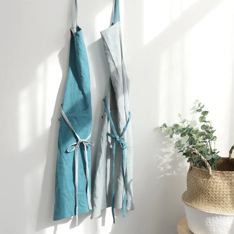 Новый японский супербольшой Кухонный Фартук из хлопка и льна однотонный