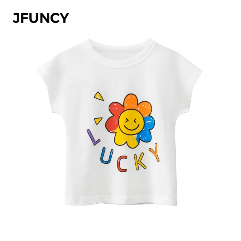 

JFUNCY 2021 Summer Cotton Children's Clothing T-Shirt Girls Baby T-Shirt Color Sun Printing T-Shirts Lovely Girl Clothes Tops