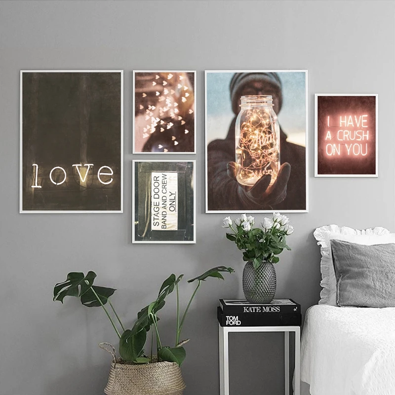 

Neon Sign Love Black White Photography Posters and Prints Night View Colorful Wall Art Canvas Painting Pictures Bedroom Decor