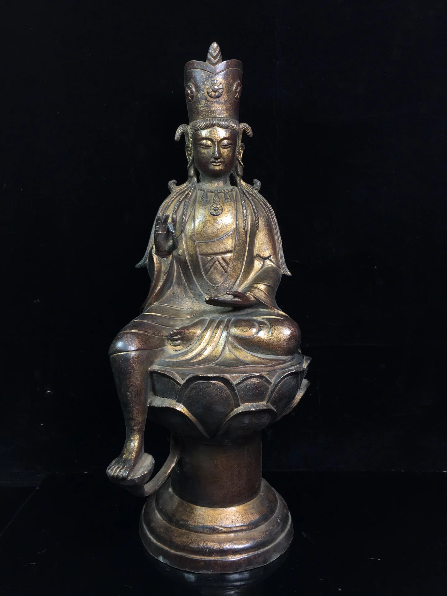 

19"Chinese Folk Collection Old Bronze Cinnabar Lacquer Northern Wei Buddha Guanyin Bodhisattva Lotus Terrace Sitting Buddha