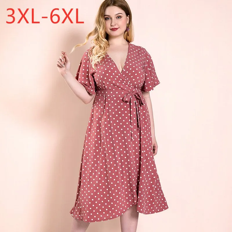 Женское длинное платье в горошек повседневное свободное крупный розовый с