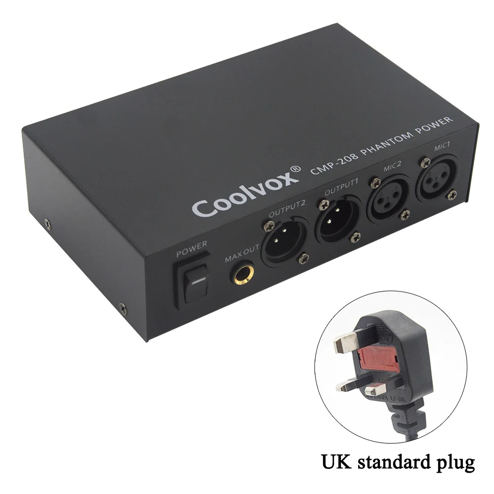UK standard Coolvox профессиональный DC 48v двойной смешанный внешний фантомный источник питания для конденсаторных микрофонов оборудование для записи музыки 100 V-250 V - Цвет: UK standard