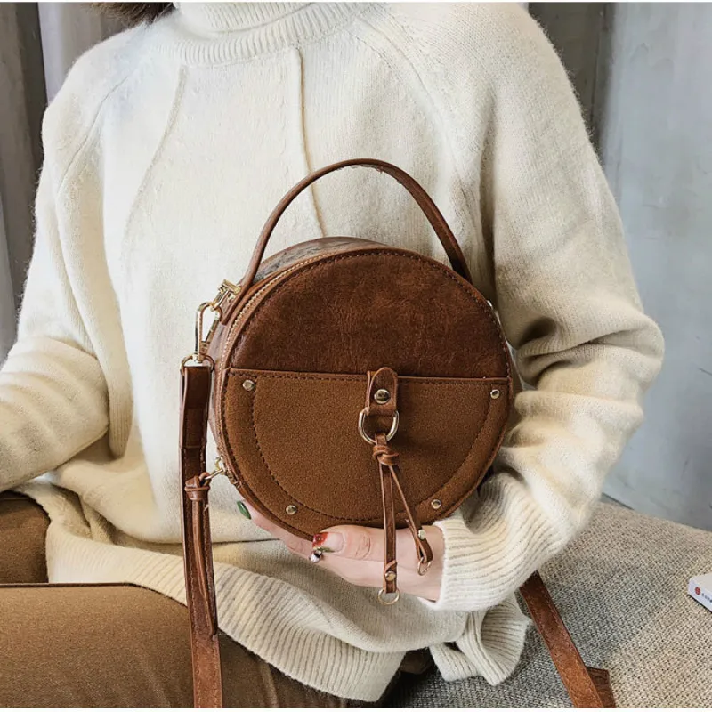 Женские сумки с ручками сверху 2020 Новые однотонные кожаные дамские круглые