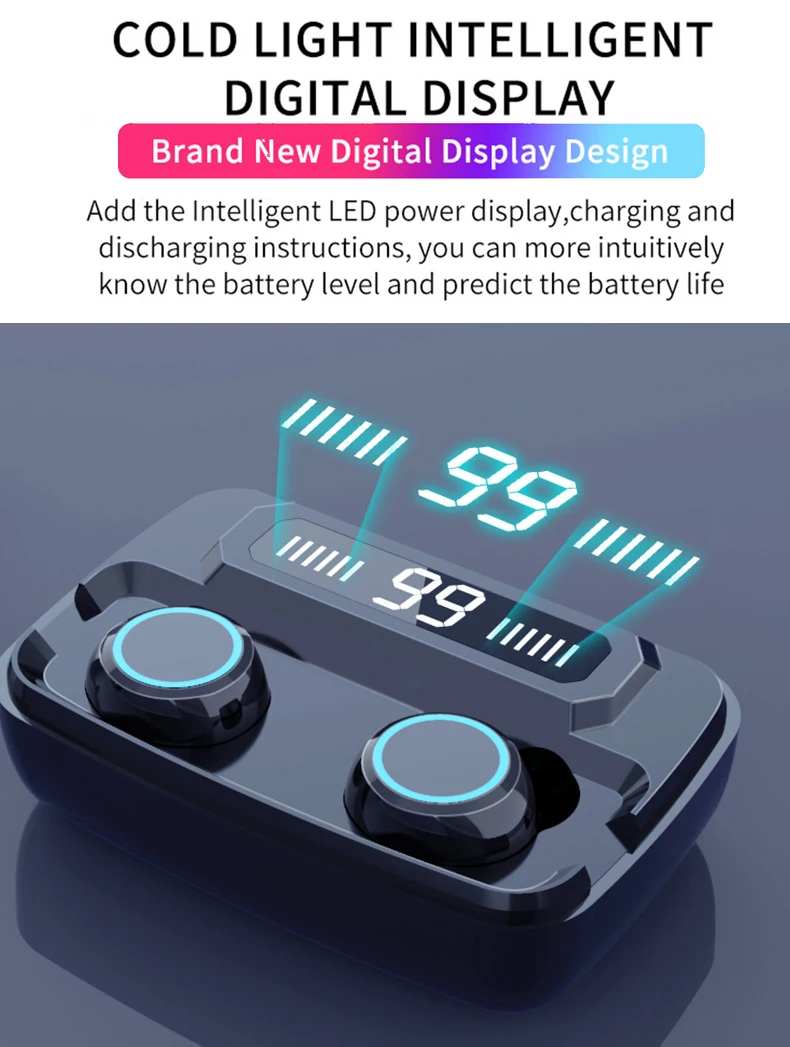 8D беспроводные наушники Bluetooth наушники V5.0 Спортивные Беспроводные наушники светодиодный дисплей сенсорное управление стерео гарнитура с микрофоном