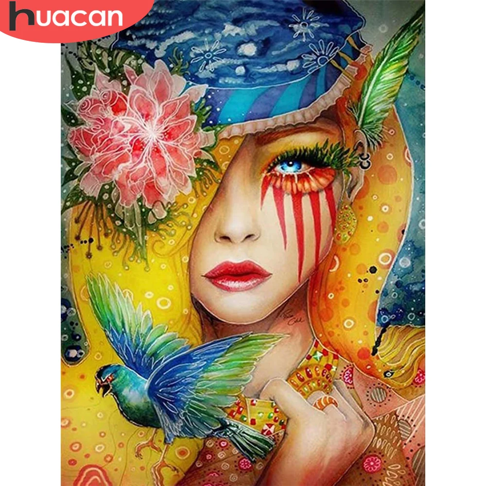 

HUACAN Rhinestones For Diamond Painting Woman Full Square Round Drill Diamond Embroidery Portrait Mosaic Flower Handmade Gift