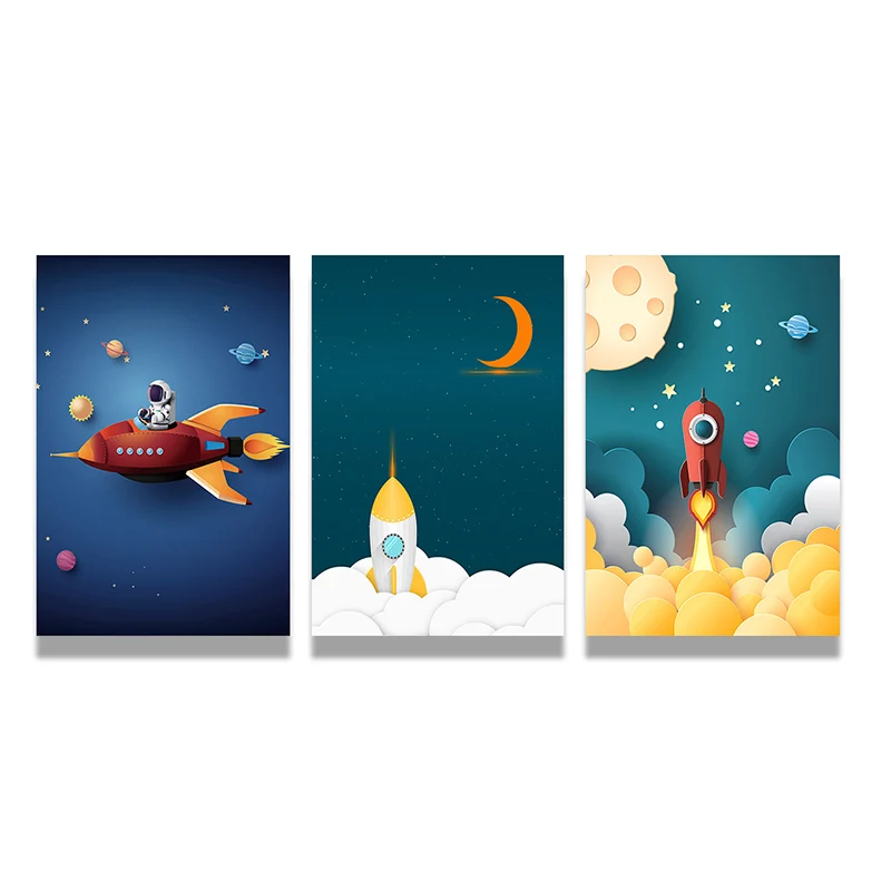 

3PCS Nordic Cartoon Space Astronaut Wall Decoration Poster Lovely Anime Bedroom Baby Shop Home Decoration Accessories