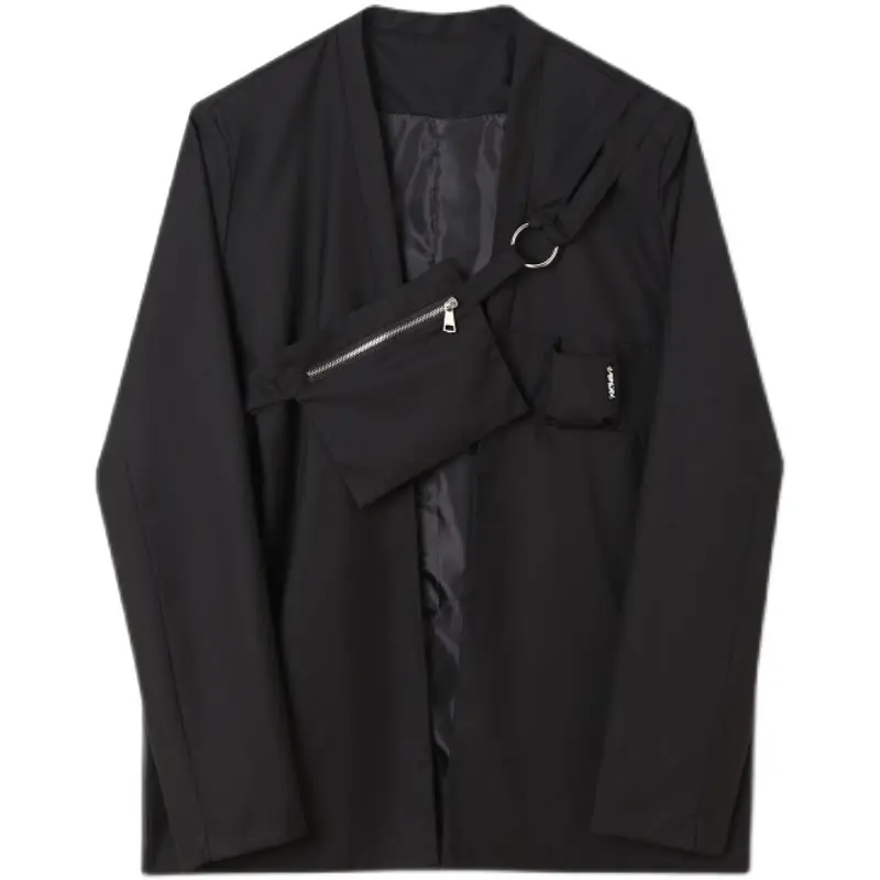 

XITAO New V-neck Collar Women Blazer Casual Loose Patchwork Pocket 2021 Spring and Autumn Trendy All-match Top Coat ZY5998