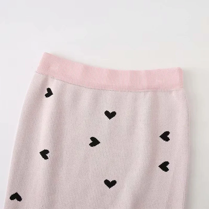 korea chic heart pattern knitted suit women skirt set autumn winter knitted suit 2 piece set sweet top and skirt