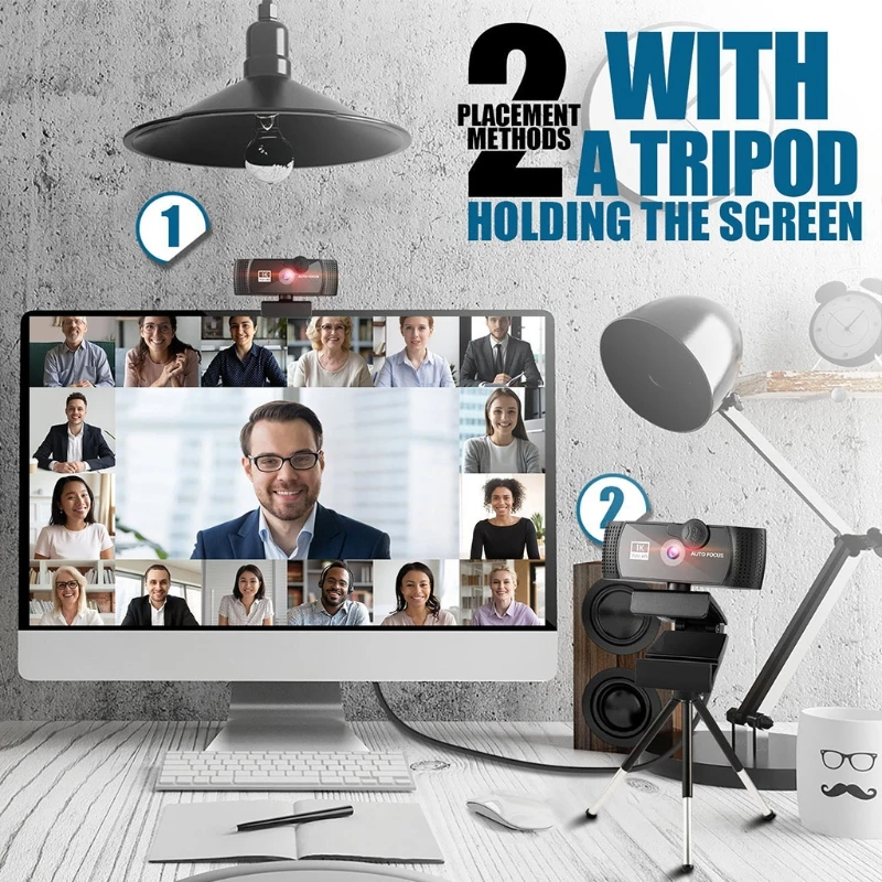 

1K/2K/4K/8K Webcam with Mic & Privacy Cover &Tripod for PC Laptop USB Free Drive Autofocus Computer Camera for YouTube