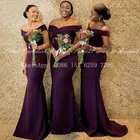 Фиолетовые платья подружки невесты с юбкой-годе для африканских женщин, длинное платье с открытыми плечами для свадебной вечеринки, платье подружки невесты