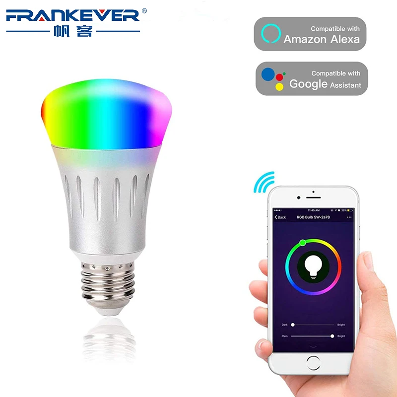 

FRANKEVER Smart LED Light Bulbs WiFi No Hub Required Voice Control Dimmable Color Changing Works with Alexa Google Assistant