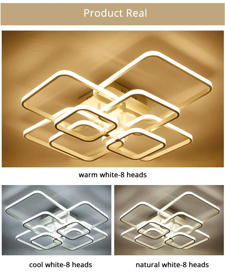Квадратные Кольца, потолочные светильники для гостиной, спальни, дома, современные светодиодные потолочные светильники, люстры, плафон, Прямая поставка