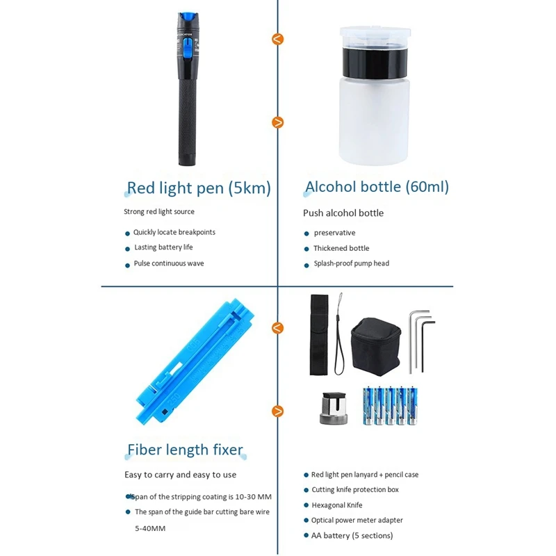 

FC-6S Fiber Optic FTTH Tool Kit Fiber Cleaver Power Meter Visual Finder Locator