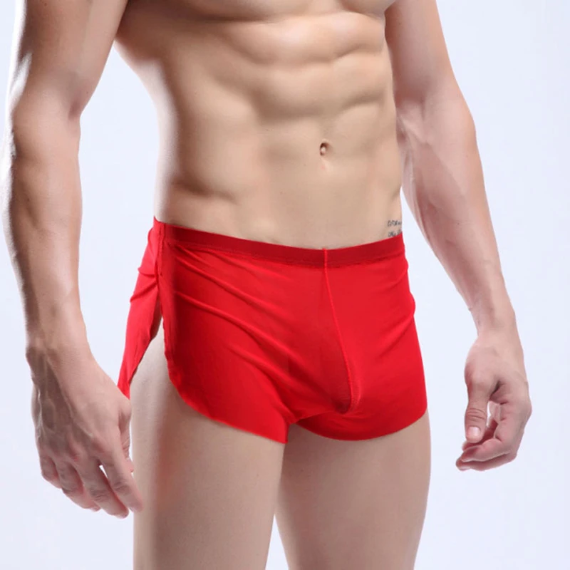 

Sexy Mens Sheer See Through Boxer Briefs Underwear Mesh Shorts Trunks Underpants Elastic Waistband Mesh Track Pants Side Split