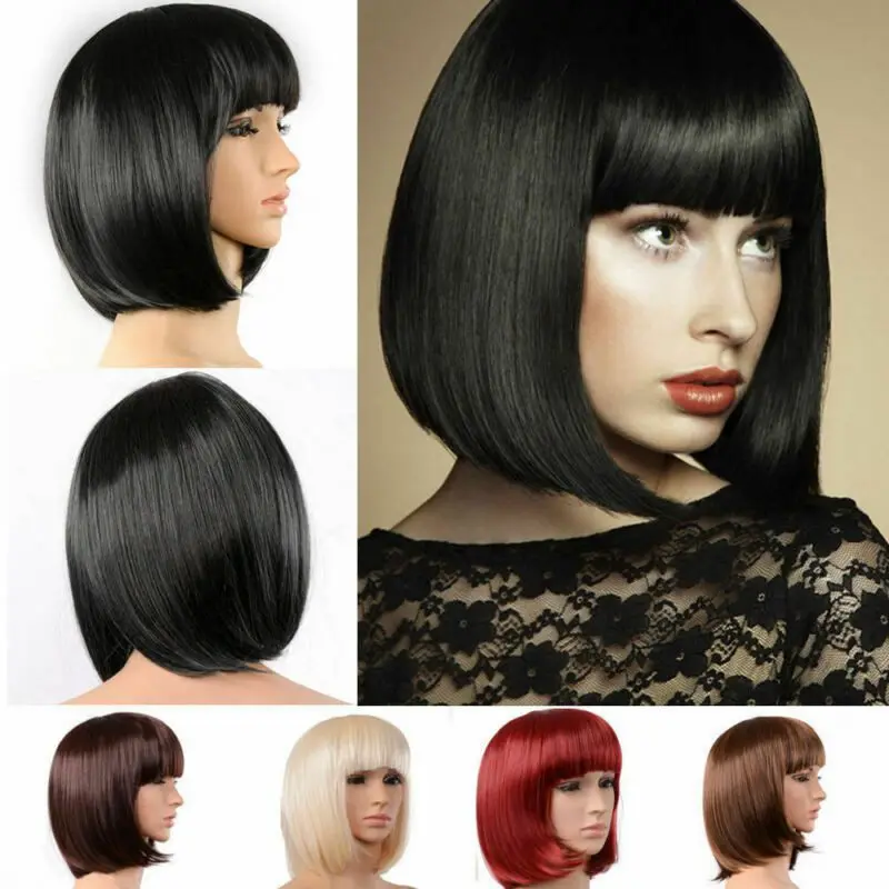 

Women's Bob Wig Straight Bangs Full Hair Wigs Cosplay Party Lady Girl Short