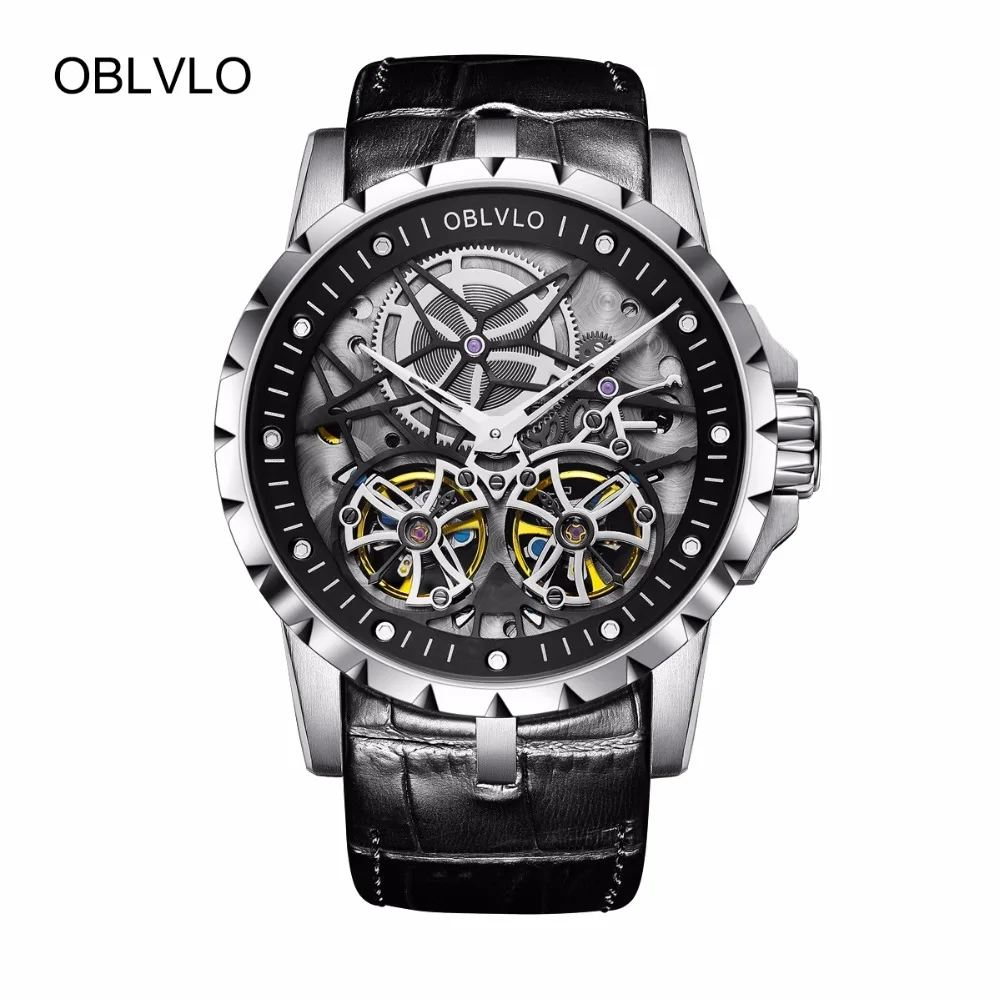 

OBLVLO Top Brand Designer Military Male Watches Steel Automatic Skeleton Waterproof Double Tourbillon Watch Montre Homme RM-T