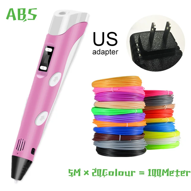 5m20color ABS US 3D Ручка, три D принтера, ручка для рисования с пластиком, 100 м, PLA/ABS нити, для творчества, подарок на день рождения, Оригинальные рождественские подарки - Цвет: 5m20color ABS US