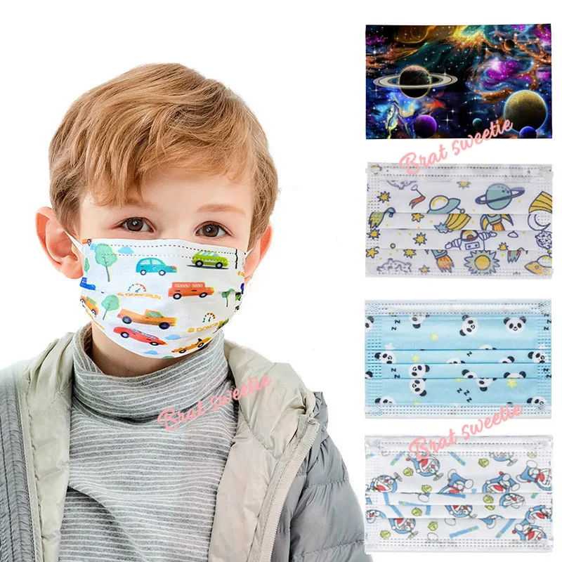 3 Layer Child Disposable Mask for Face with Filter Kids Boy Anti Dust Cartoon Print Car Dinosaur Children Mouth |