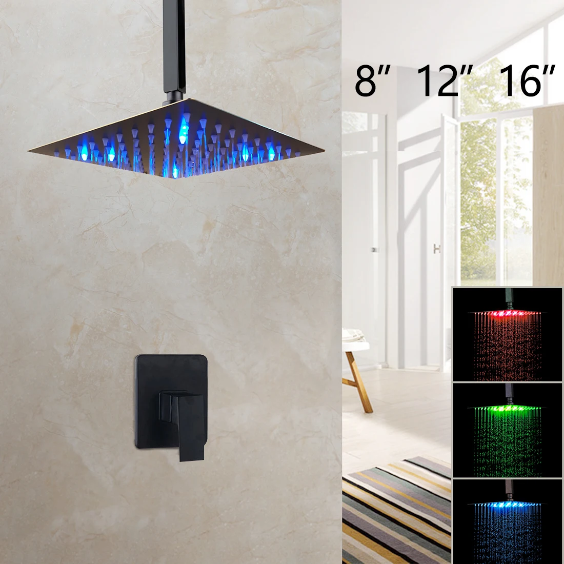 yanksmart matte black bathroom shower head with shower arm shower faucet set rainfall square shower faucets mixer water tap free global shipping