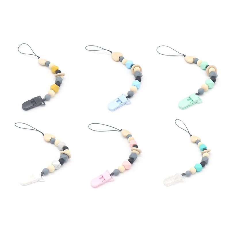 

Silicone Teething Pacifier Clips With Safe ABS Beads Silicone Pacifier Chain Holder For Nipples Baby Chew Toys