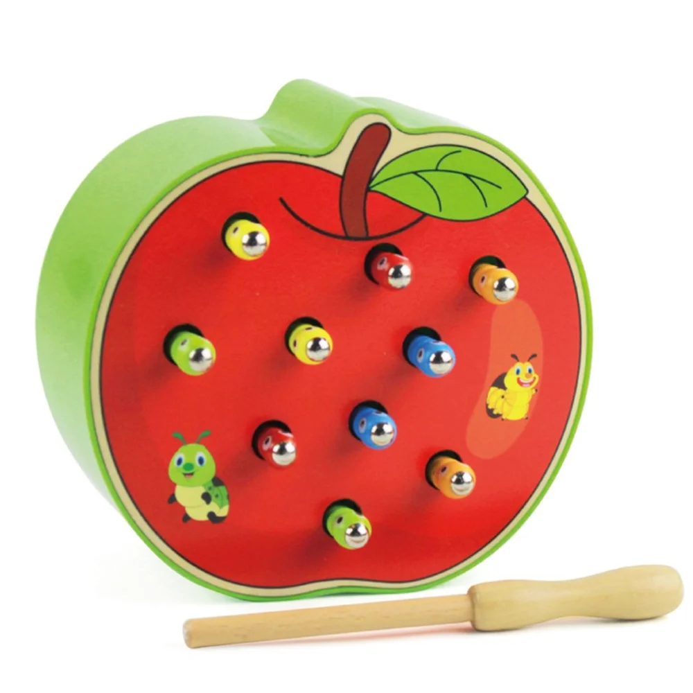 

New Catch Worm Magnetic Toys For Children Early Learning Educational Toy Wooden Puzzle Game Colorful Toy For Kids