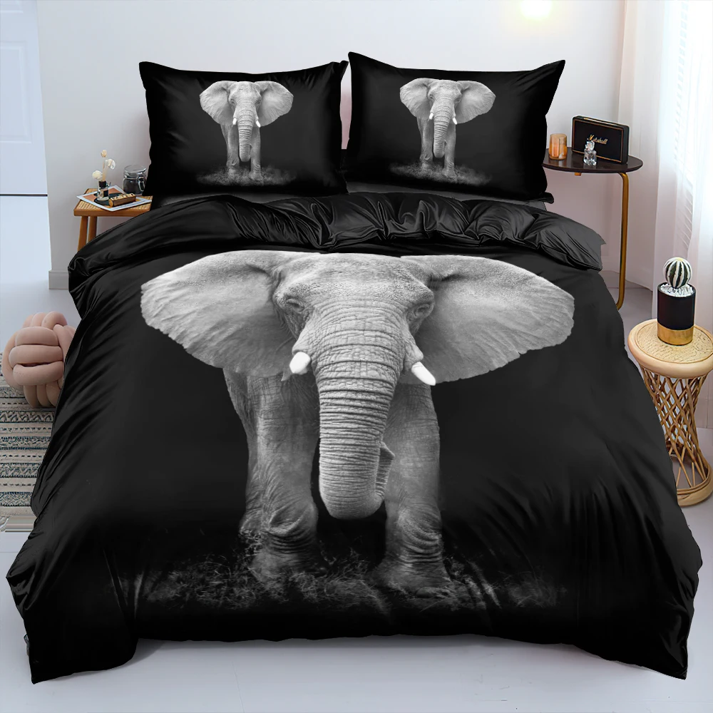 

3D Grey Elephant Black Duvet Cover Set Soft Bed Set Twin Full Queen King Sizes AU Sizes Simple Quilt Cover Pillowcases For Home