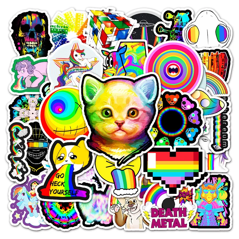 

10/30/50pcs Kawaii Ins Color Cartoon Graffiti Gradient Stickers Luggage Window Wall Water Cup Trolley Popular Pencil Cases
