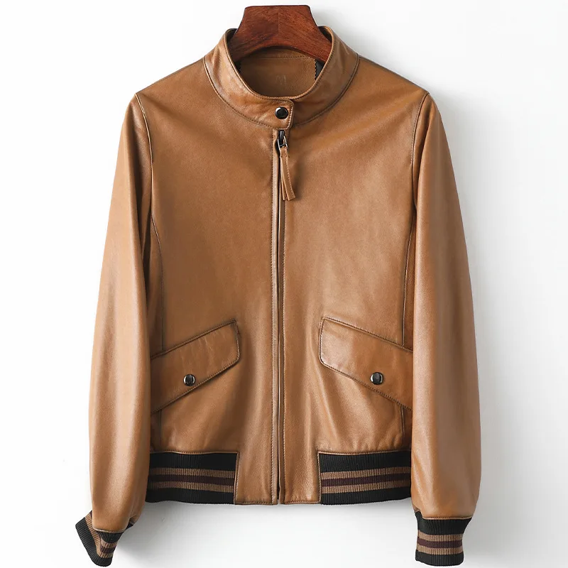 

2021 Spring New Sheepskin Zipper Up Coat Women's High Quality Genuine Leather Casual Short Motorcycle Jacket Suit with Pocket