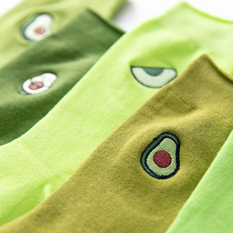 

5 Different Avocado Embroidery Funny Socks Harajuku Fruit Cute Heap Heap Socks Women Divertidos Creative Sokken Chaussette Femme