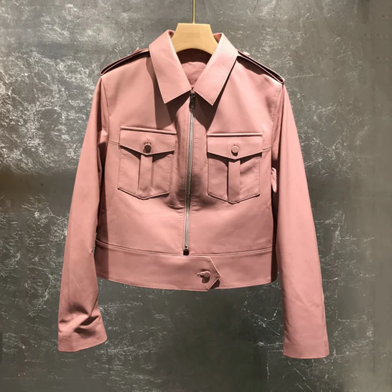 

Женская короткая куртка SHZQ, осенняя куртка из натуральной овечьей шкуры, Новое поступление на весну 2021