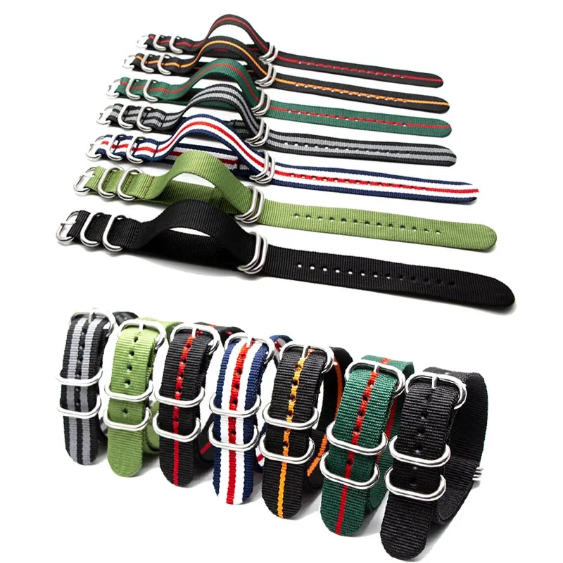 

Zulu Strap For 18mm 20mm 22mm 24mm Silver Round Buckle Army Nylon Replacement