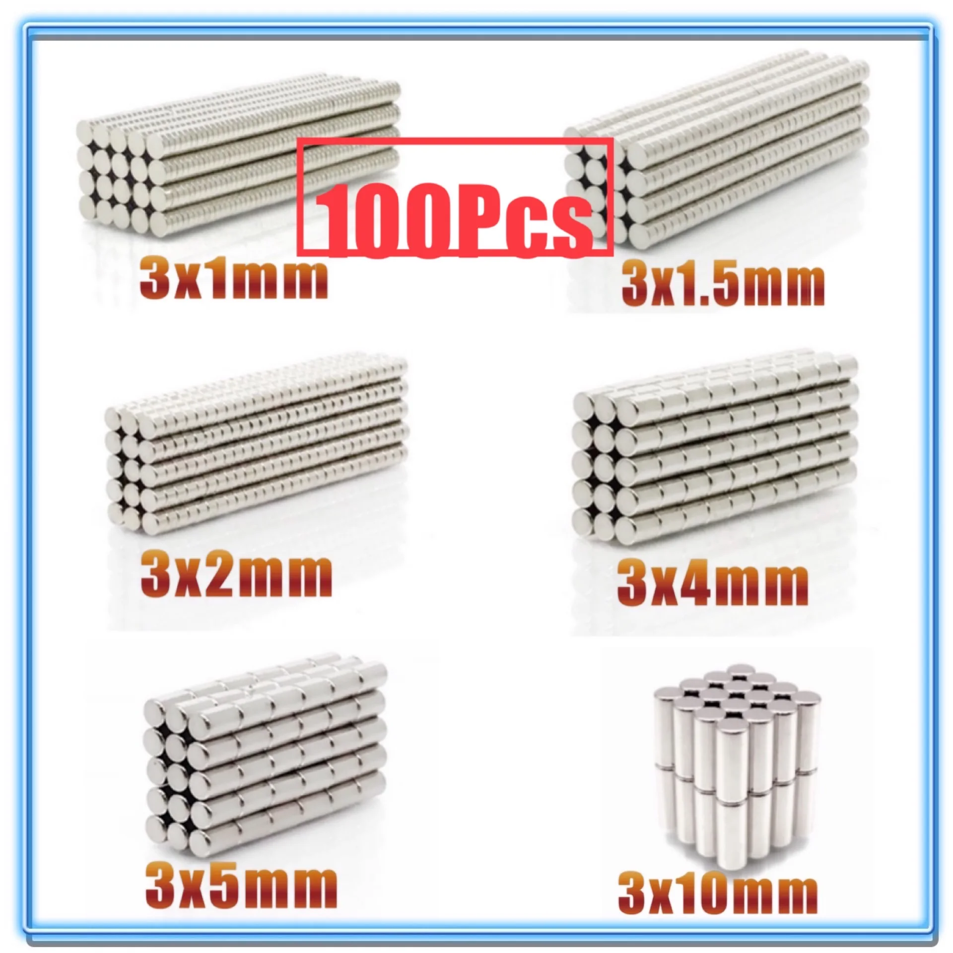 Неодимовый магнит NdFeB N35 100 шт. небольшой круглый 3x1 5 3x2 3x4 3x5 3x10 мм постоянный