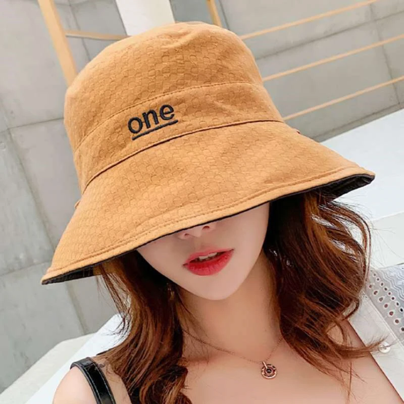 

Cotton Double-Sided Letter Embroidery Fisherman Hat For Women Outdoor Fishing Cap Casual Panama Bucket Cap Sunscreen Sun Cap