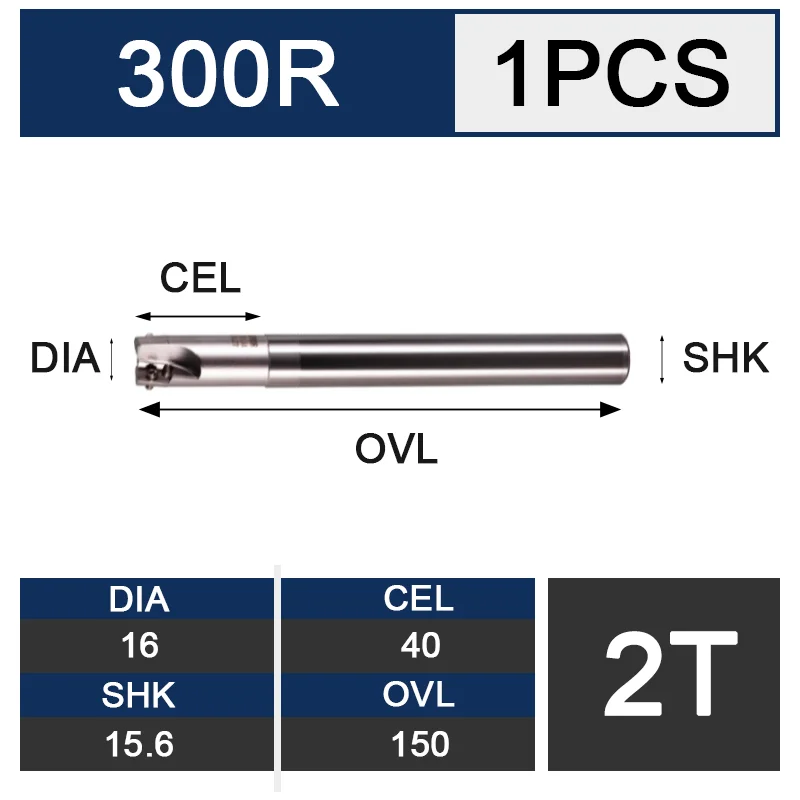 C15.6-16-150-2T UCHEER 1 шт. фреза Арбор 300R Концевая фреза R0.8 сплав лезвие ЧПУ станки открытый толстый правый угол - Длина режущей кромки: C15.6-16-150-2T