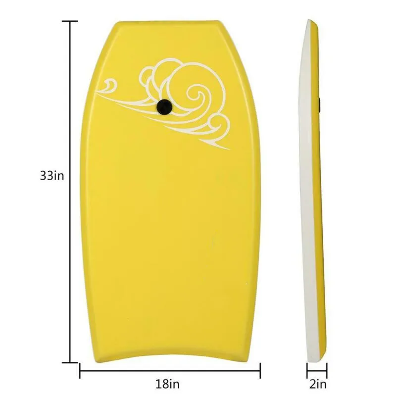 

33" Lightweight Kids Bodyboard Surfing W/Leash XPE EPS Core Boarding Yellow